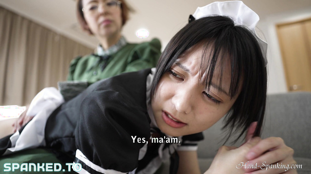 Hand-Spanking - Impossible To Ignore: Maid Fetish Uniform Gets Spanking And Caning