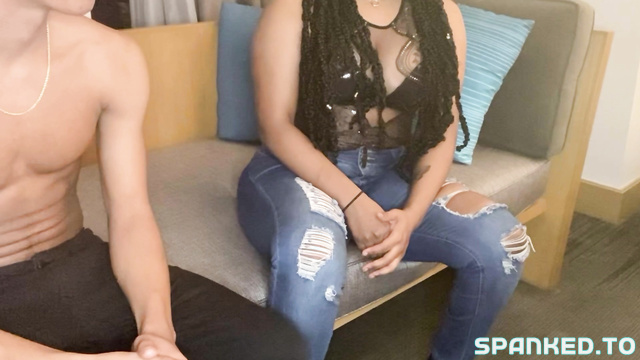 Confident Queen Dominates And Spanks Her Submissive Man On The Couch
